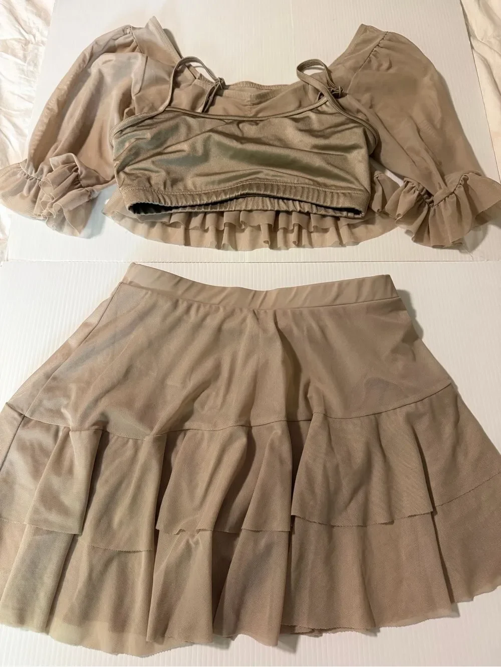 Weissman Balera dance costume tan nude illusion mesh 2 piece 17134 17176 MA adul